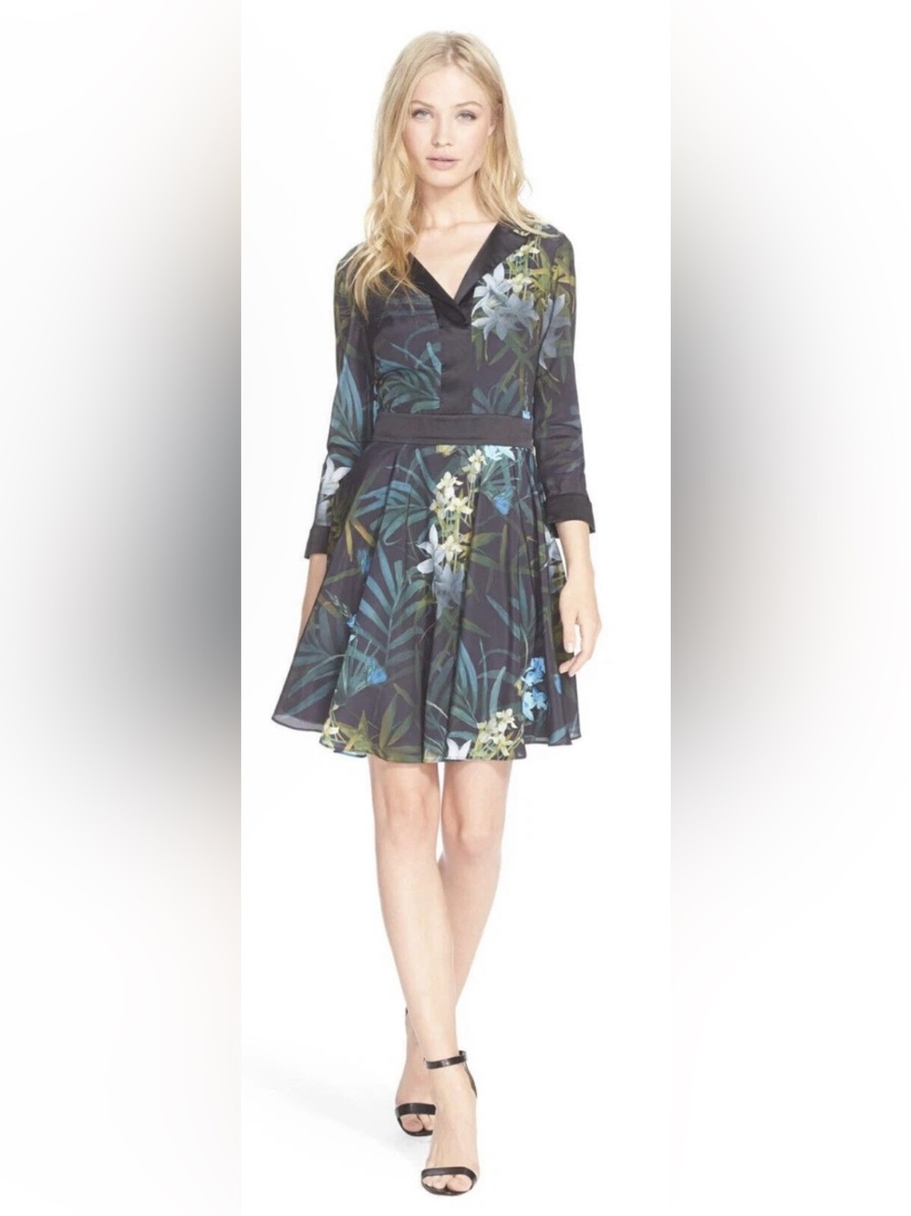 Ted Baker Black Floral Fit-and-Flare Dress